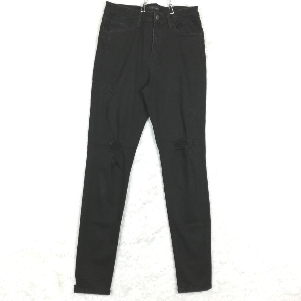 Flying Monkey‎ Womens Jeans High Rise Skinny Black Denim Distressed Ripped 29